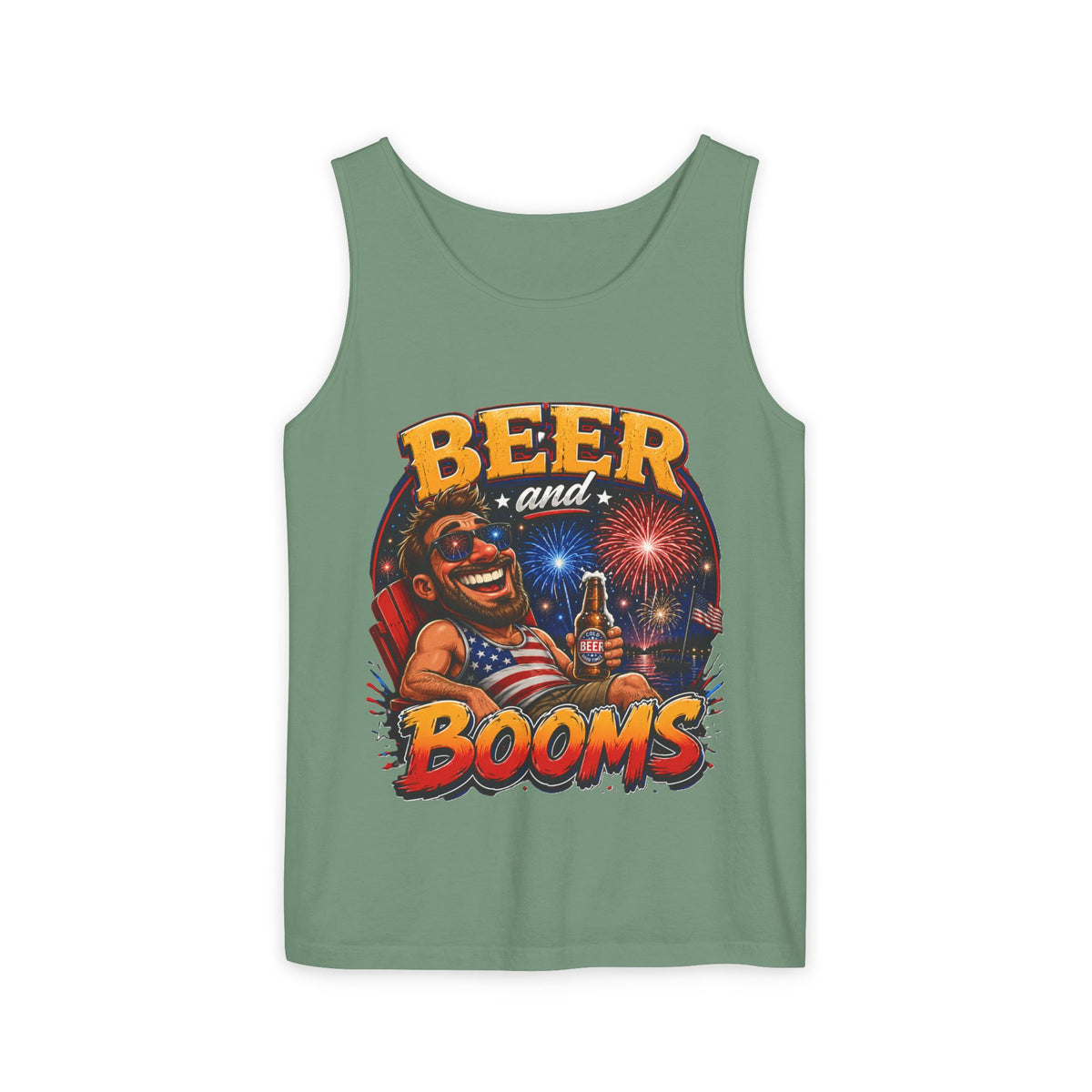 Beer and Booms Tank Top — Patriotic 4th of July Fireworks Party Shirt