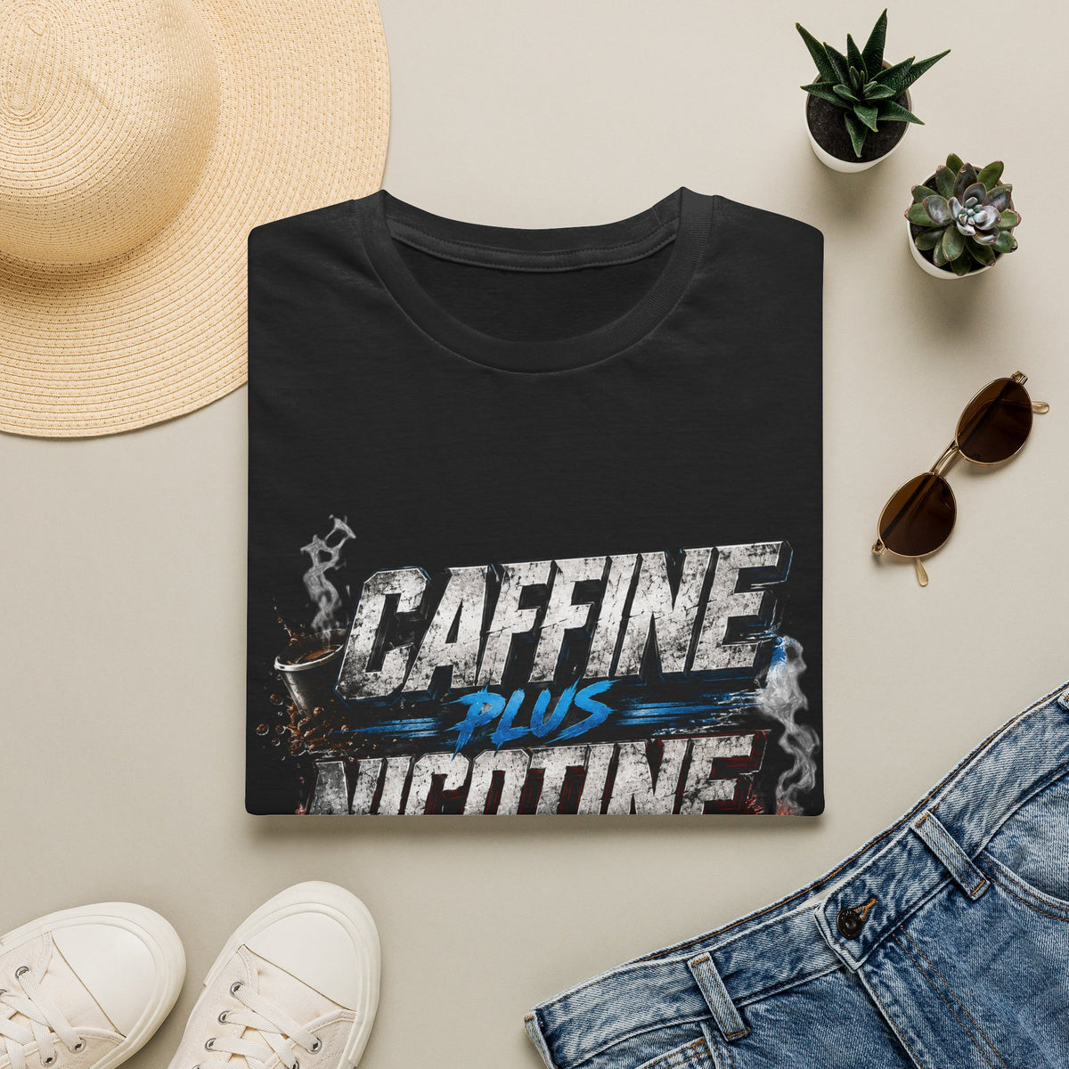 T-Shirt — "Caffeine Plus Nicotine Equals Protein" Graphic Tee