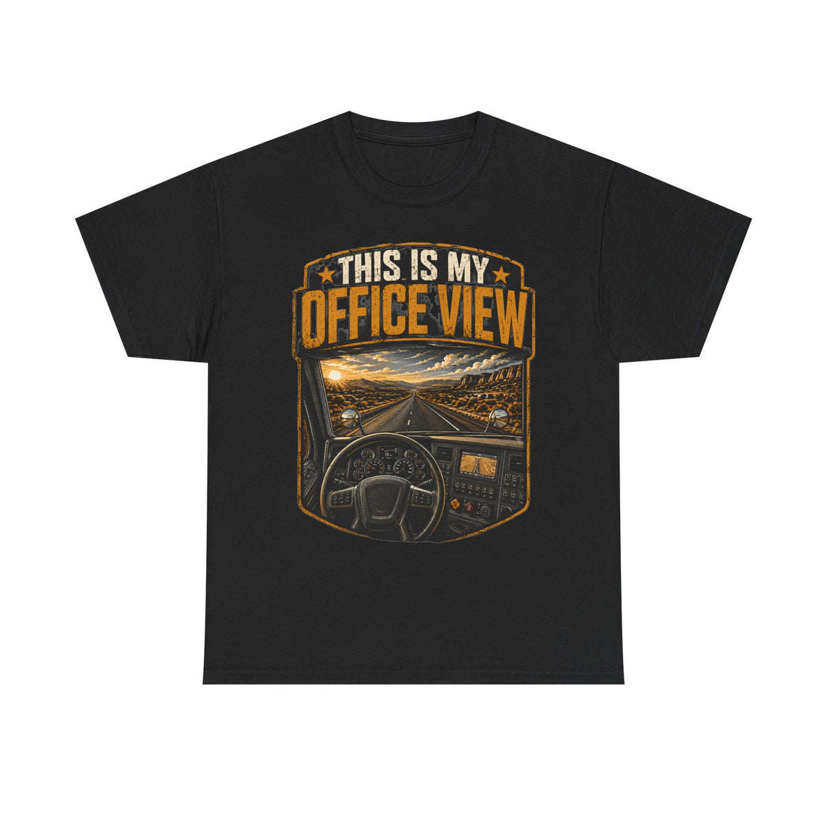 This Is My Office View T-Shirt — Truck Driver Cab Sunset Graphic Tee