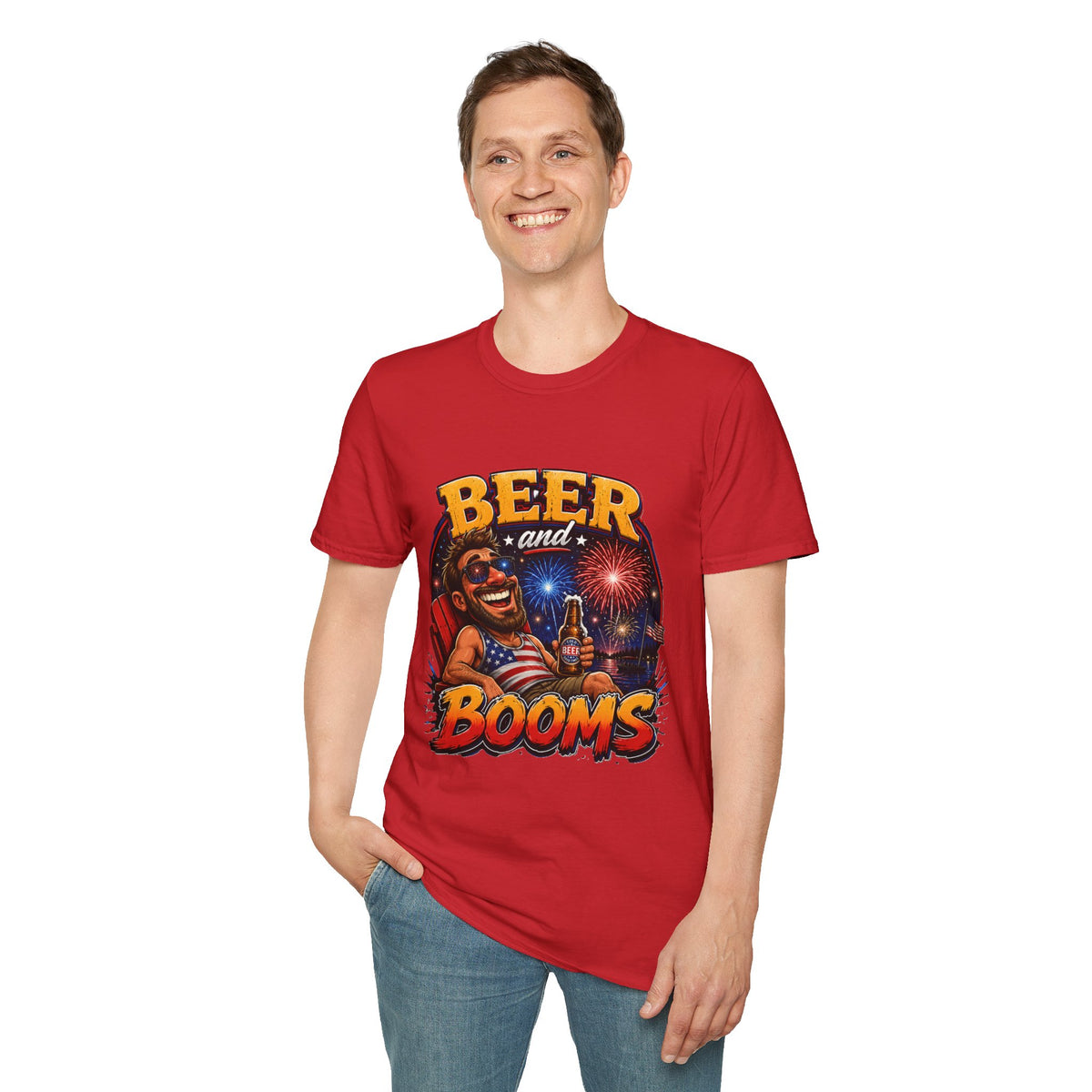 Beer and Booms T-Shirt — Patriotic Fireworks Beer Graphic Tee