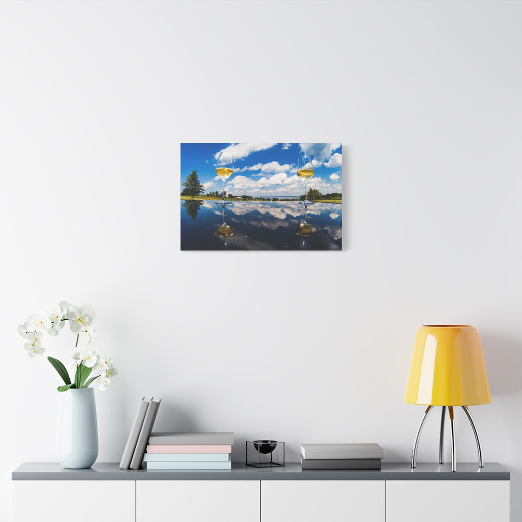 Wine Glass Reflection Canvas Print — Scenic Lake Photography Wall Art