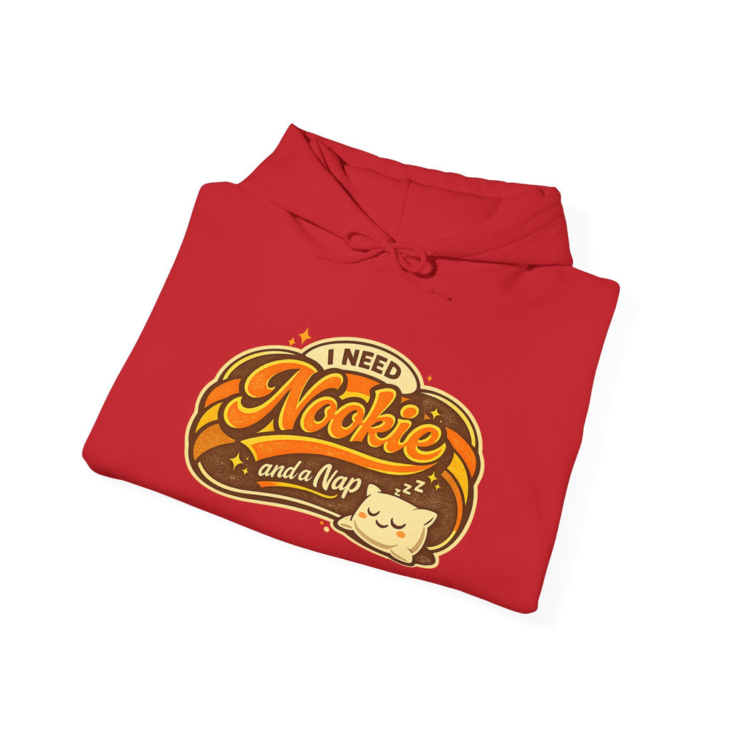 Hoodie — "I Need Nookie and a Nap" Cute Retro Cat Graphic Hoodie