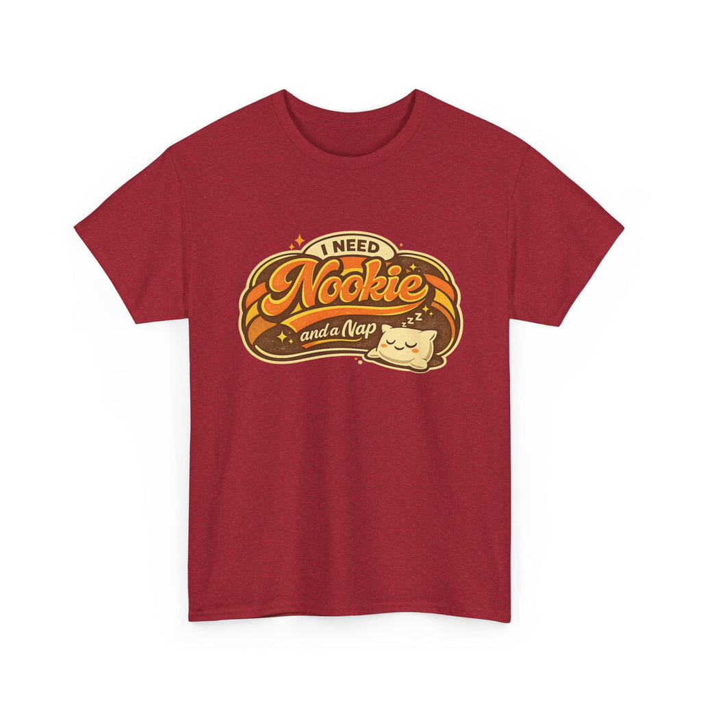 T-Shirt — "I Need Nookie and a Nap" Cute Retro Cat Nap Graphic Tee