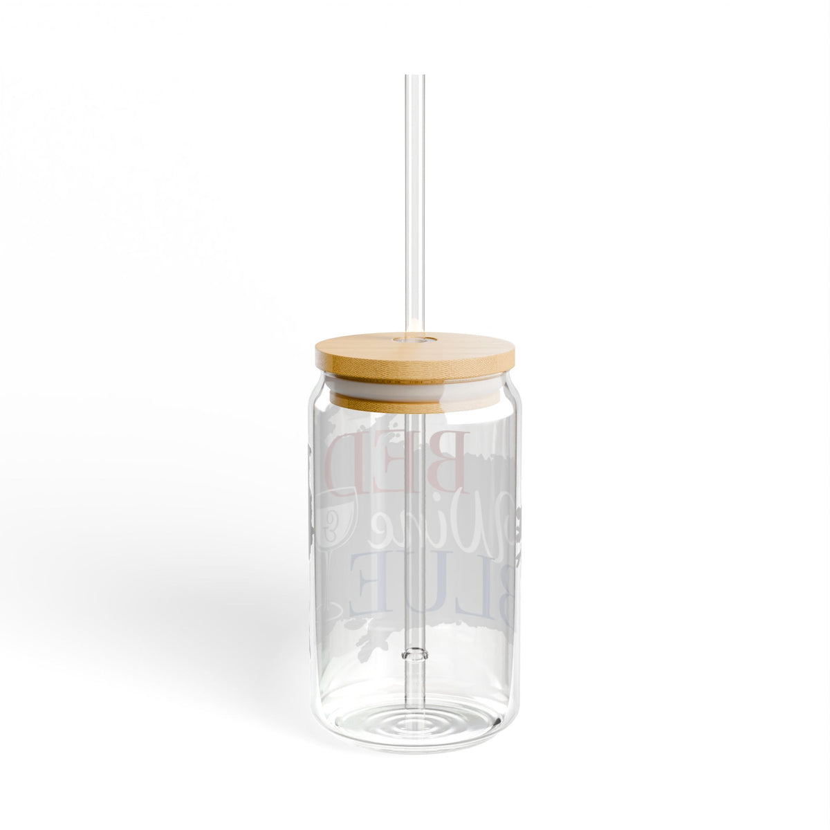 16oz Glass Can Tumbler with Straw — 'Red Wine Blue' Patriotic Drink Cup