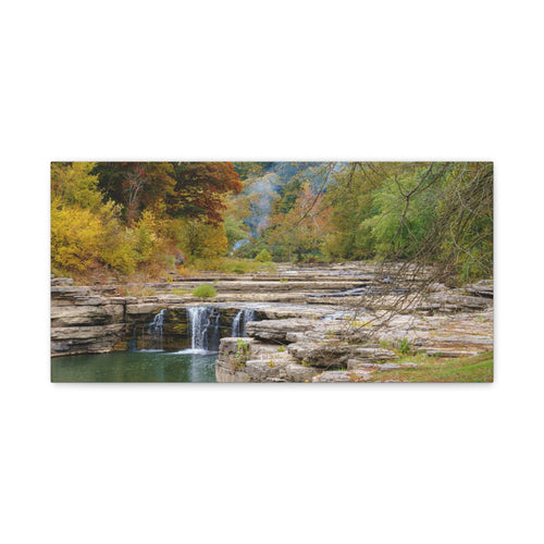 Autumn River Falls Matte Canvas Print — Stretched Landscape Wall Art