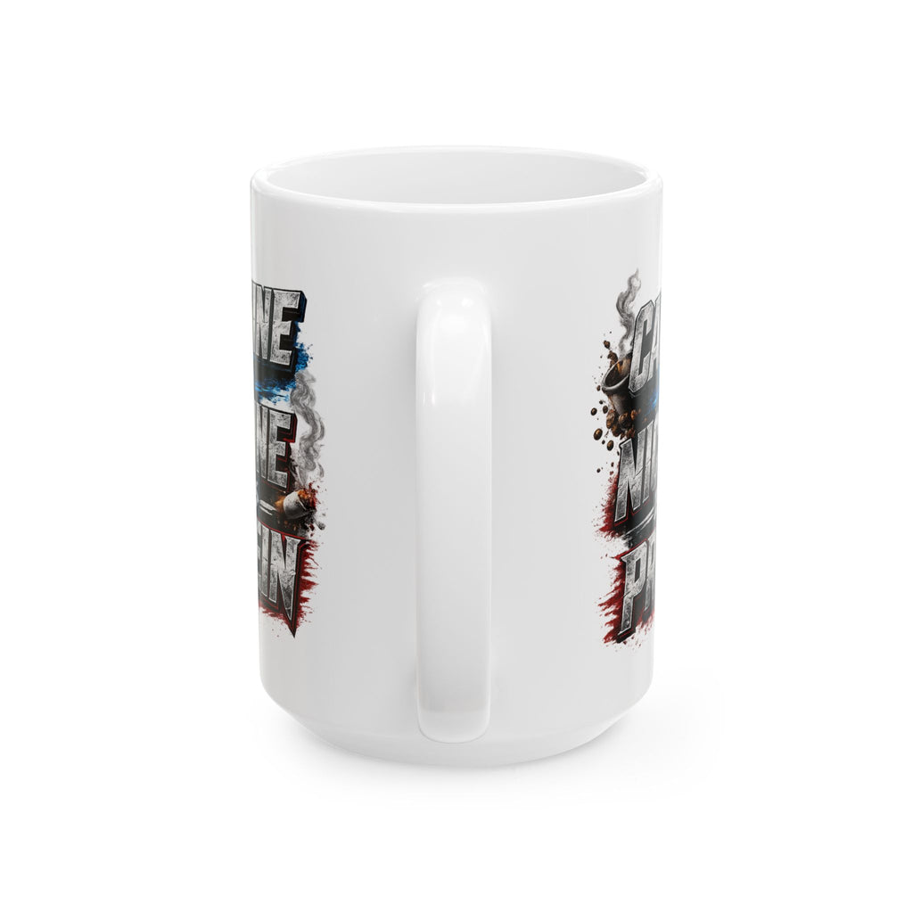 Ceramic Mug — "Caffeine, Nicotine, and Protein" Bold Grunge Coffee Mug (11oz/15oz)