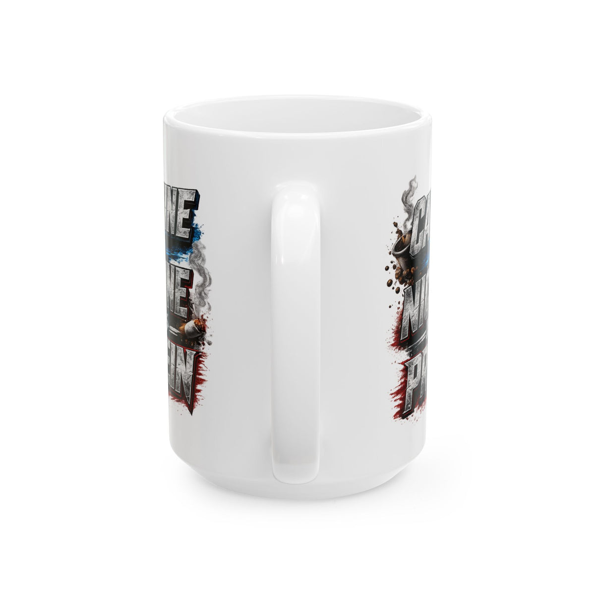 Ceramic Mug — "Caffeine, Nicotine, and Protein" Bold Grunge Coffee Mug (11oz/15oz)