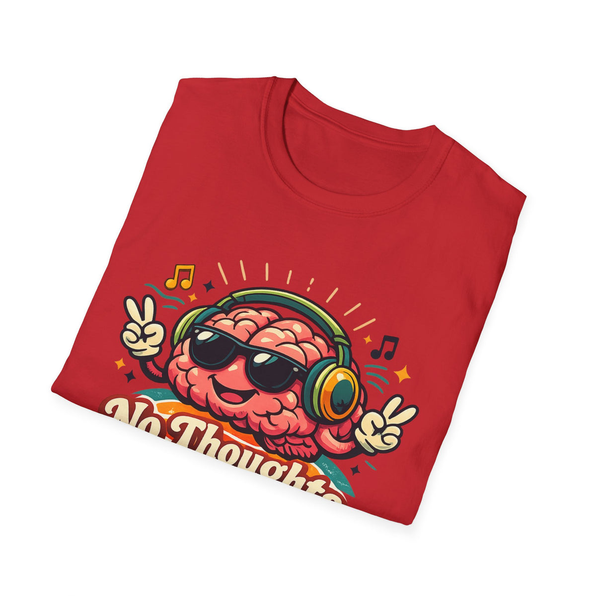 No Thoughts Just Vibes T-Shirt — Retro Brain Headphones Graphic Tee