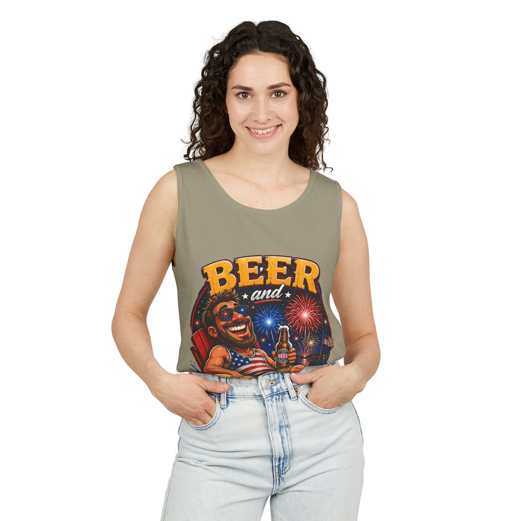 Beer and Booms Tank Top — Patriotic 4th of July Fireworks Party Shirt
