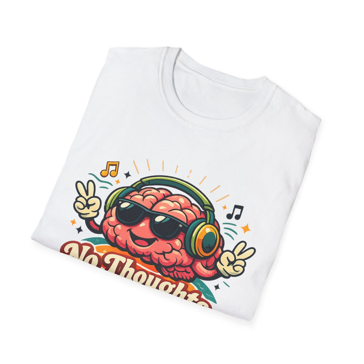 No Thoughts Just Vibes T-Shirt — Retro Brain Headphones Graphic Tee