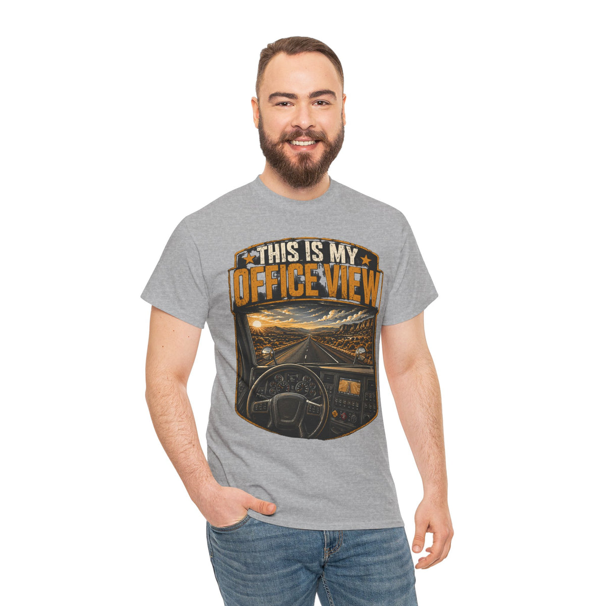 This Is My Office View T-Shirt — Truck Driver Cab Sunset Graphic Tee