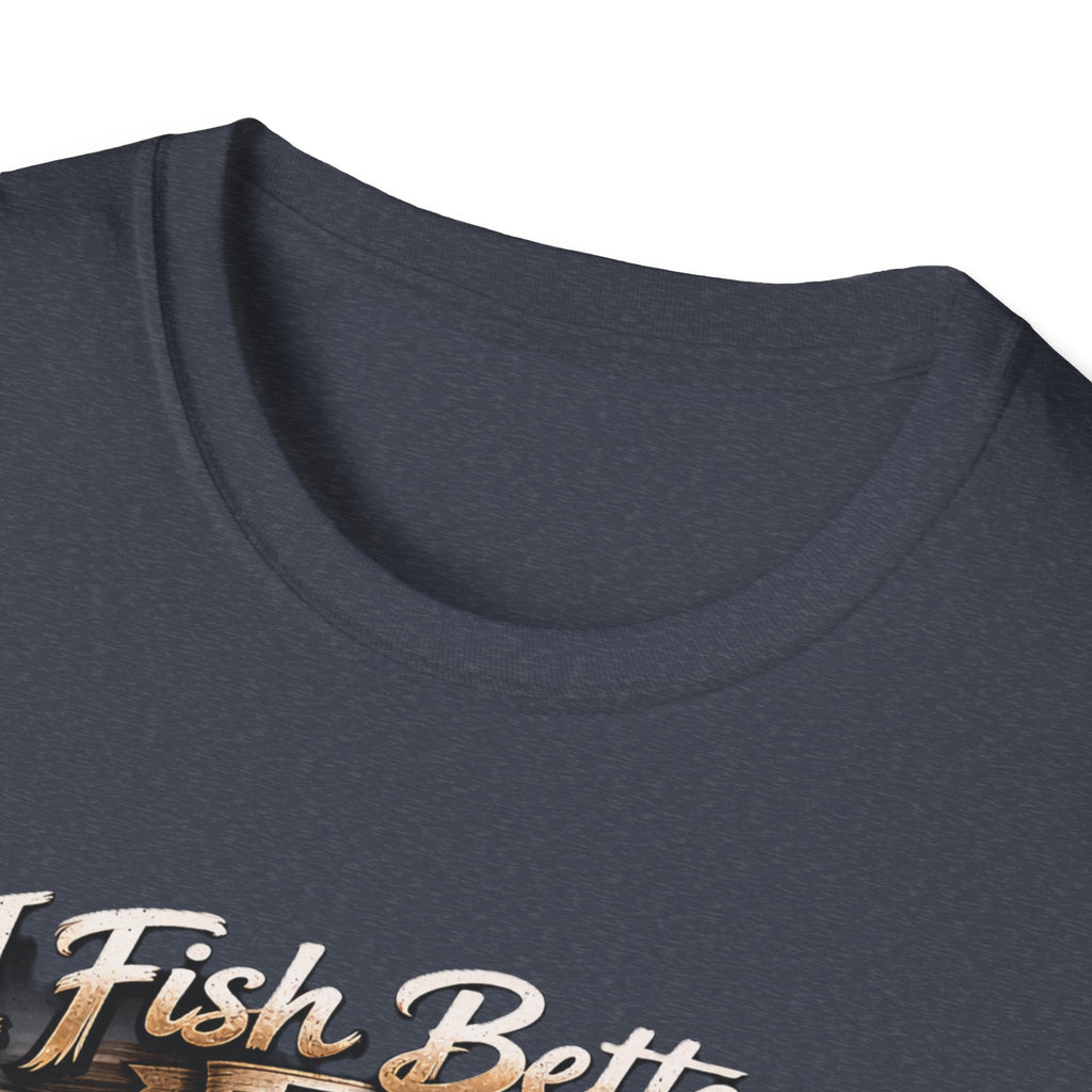 Fishing T-Shirt — "I Fish Better Than Lt. Dan" Rustic Boat & Sunset Graphic