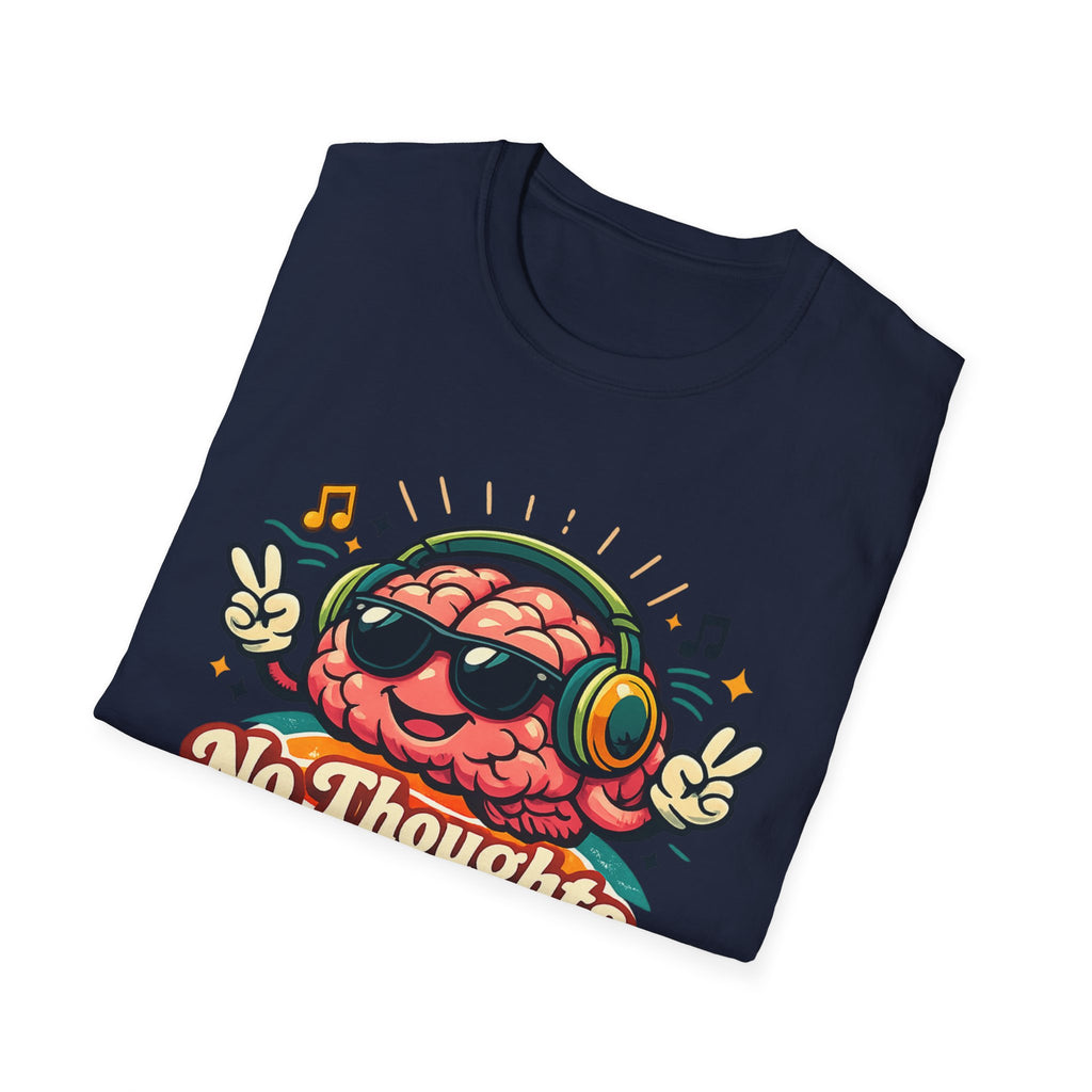 No Thoughts Just Vibes T-Shirt — Retro Brain Headphones Graphic Tee