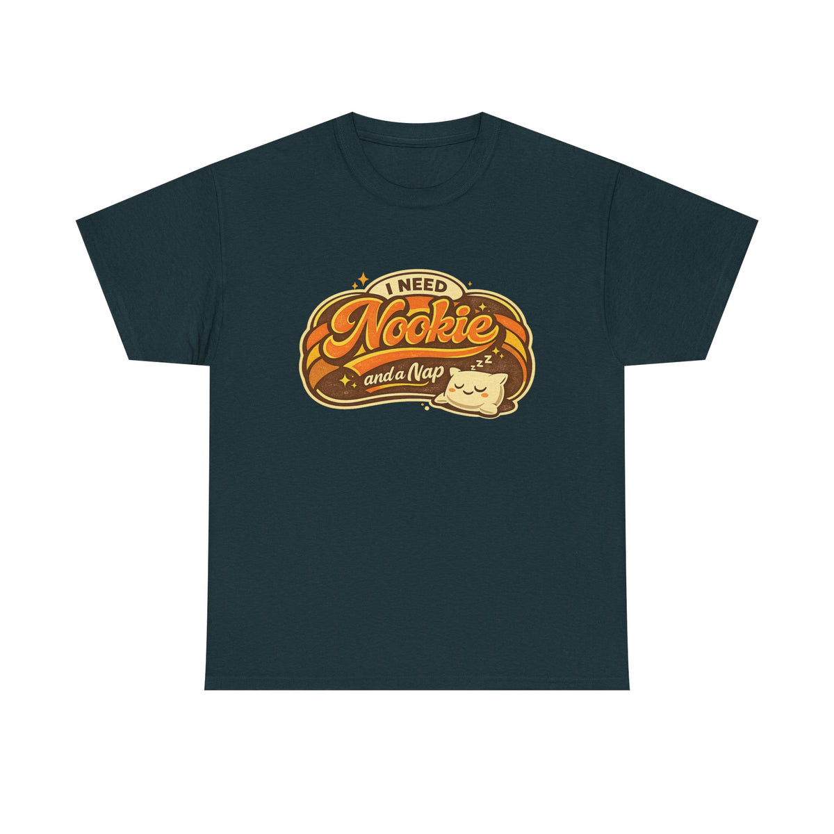 T-Shirt — "I Need Nookie and a Nap" Cute Retro Cat Nap Graphic Tee