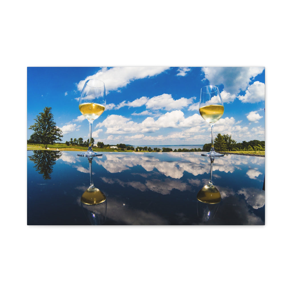 Wine Glass Reflection Canvas Print — Scenic Lake Photography Wall Art