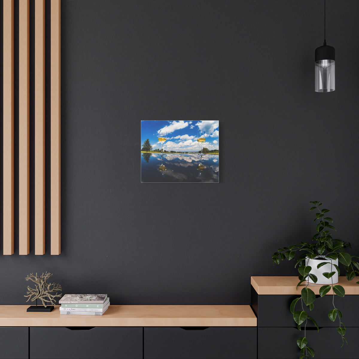 Wine Glass Reflection Canvas Print — Scenic Lake Photography Wall Art