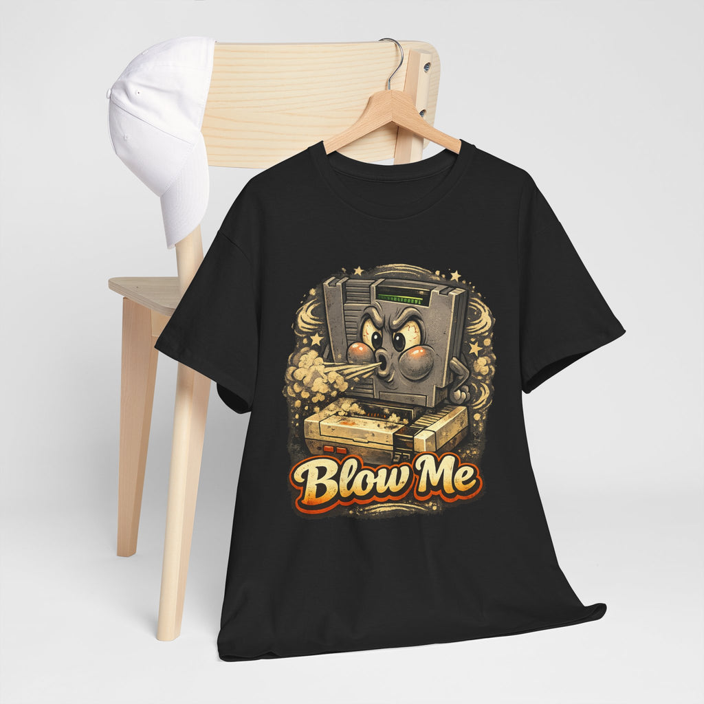 Retro Game Console Tee — 'Blow Me' Vintage Cartridge Graphic T-Shirt