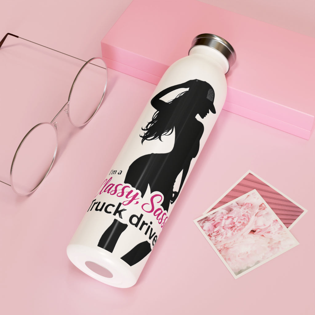 Slim Water Bottle — "Classy, Sassy" Truck Driver Silhouette Stainless Bottle
