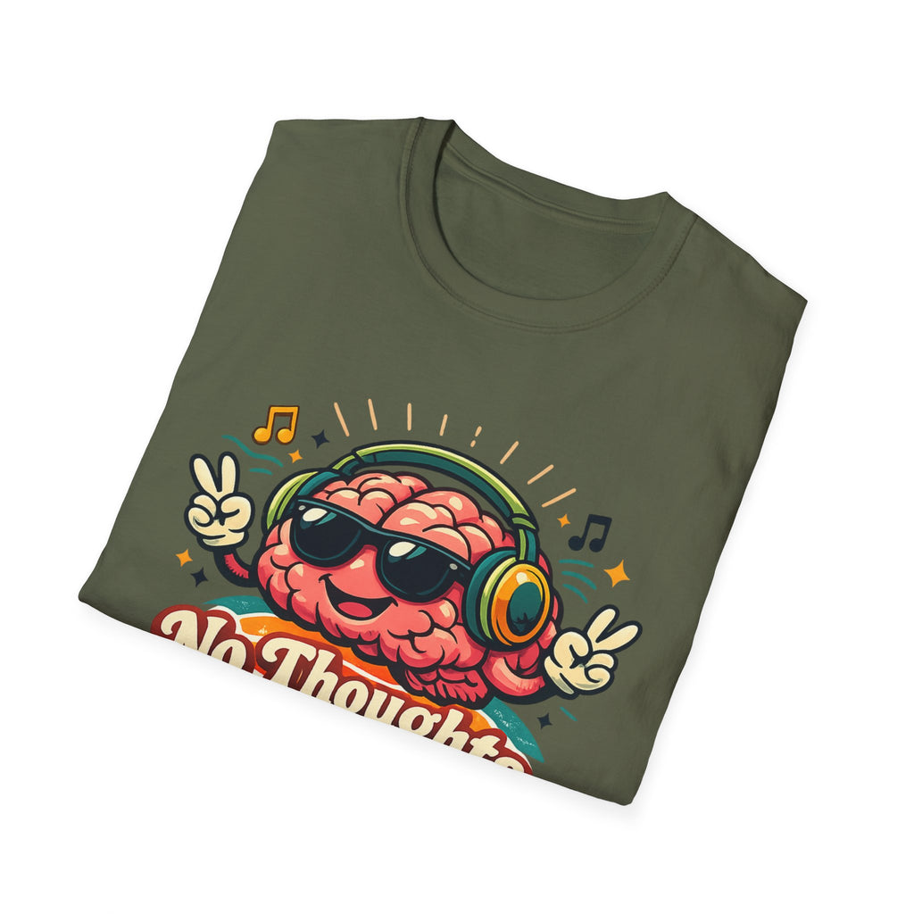 No Thoughts Just Vibes T-Shirt — Retro Brain Headphones Graphic Tee