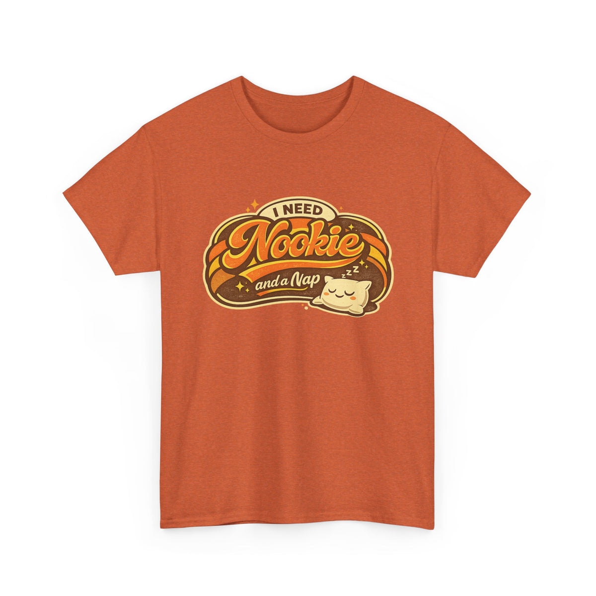 T-Shirt — "I Need Nookie and a Nap" Cute Retro Cat Nap Graphic Tee