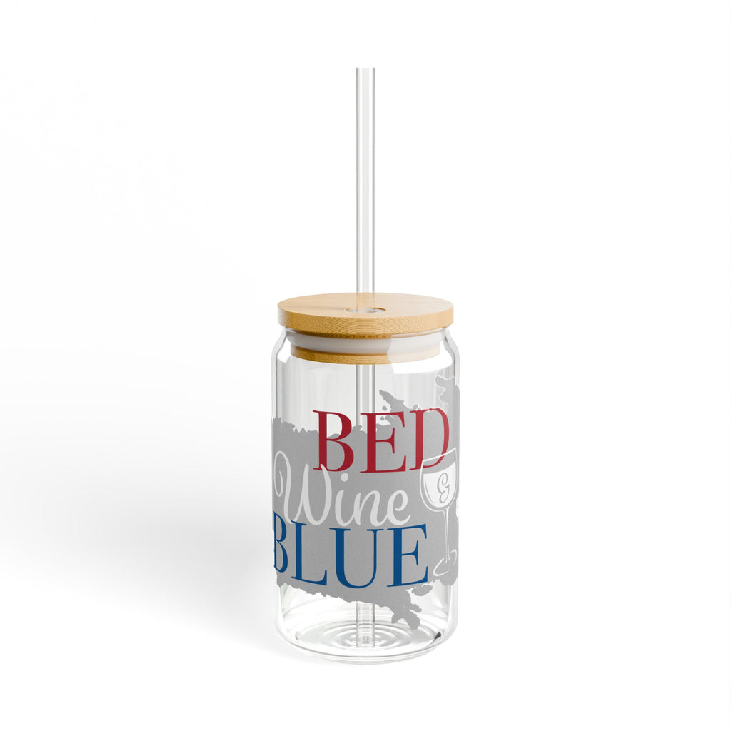 16oz Glass Can Tumbler with Straw — 'Red Wine Blue' Patriotic Drink Cup