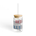 16oz Glass Can Tumbler with Straw — 'Red Wine Blue' Patriotic Drink Cup
