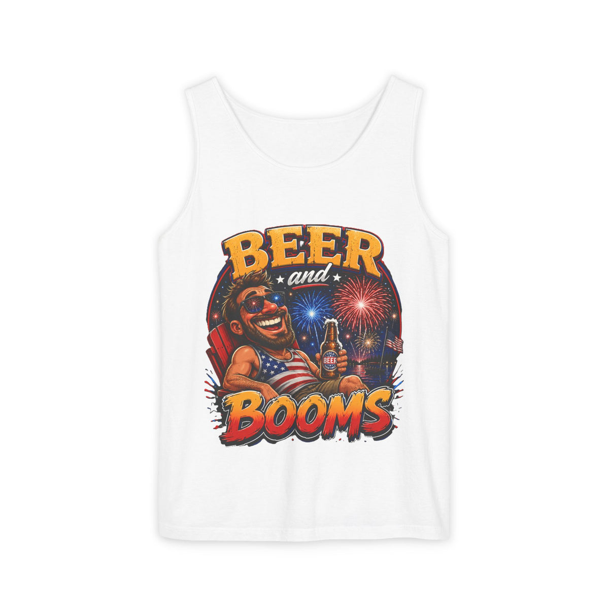 Beer and Booms Tank Top — Patriotic 4th of July Fireworks Party Shirt