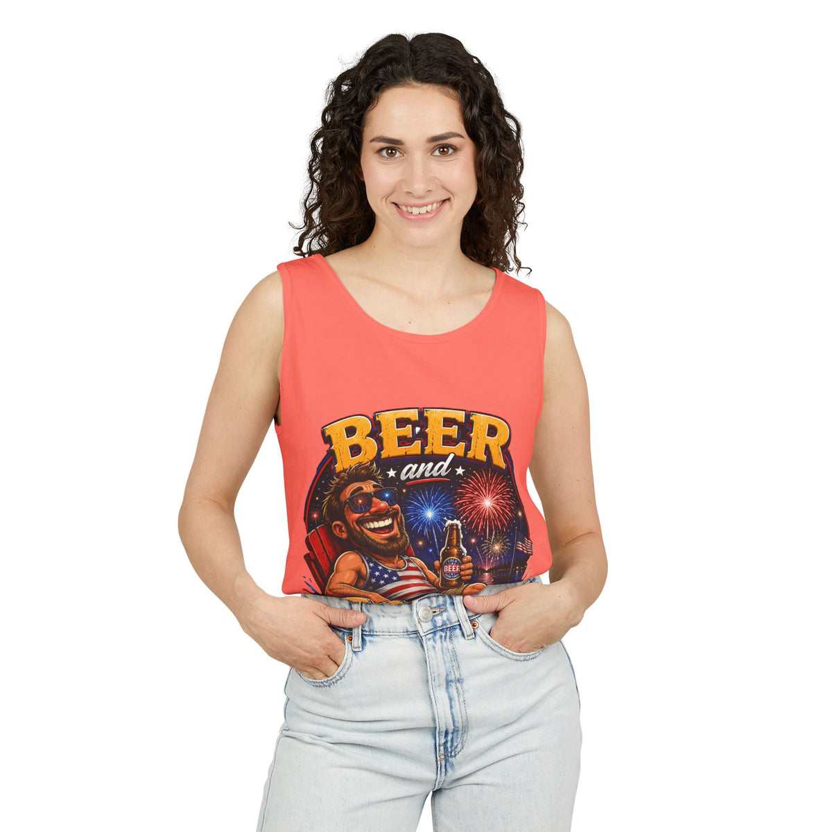 Beer and Booms Tank Top — Patriotic 4th of July Fireworks Party Shirt