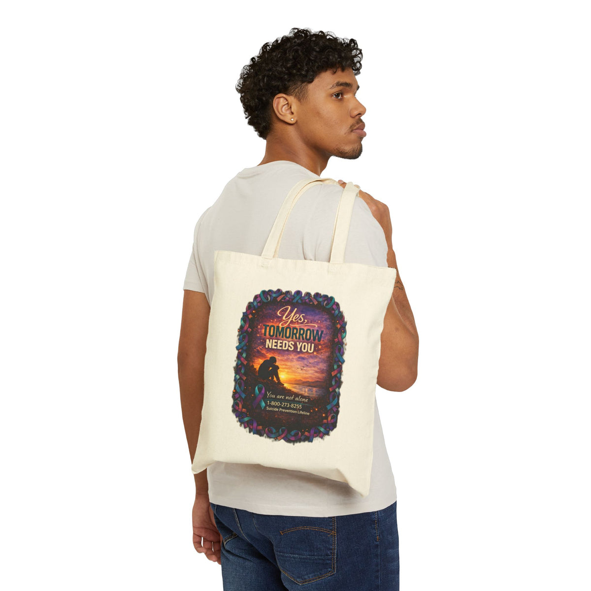 Cotton Tote Bag - "Yes Tomorrow Needs You" Inspirational Rescue Dog Sunset Design