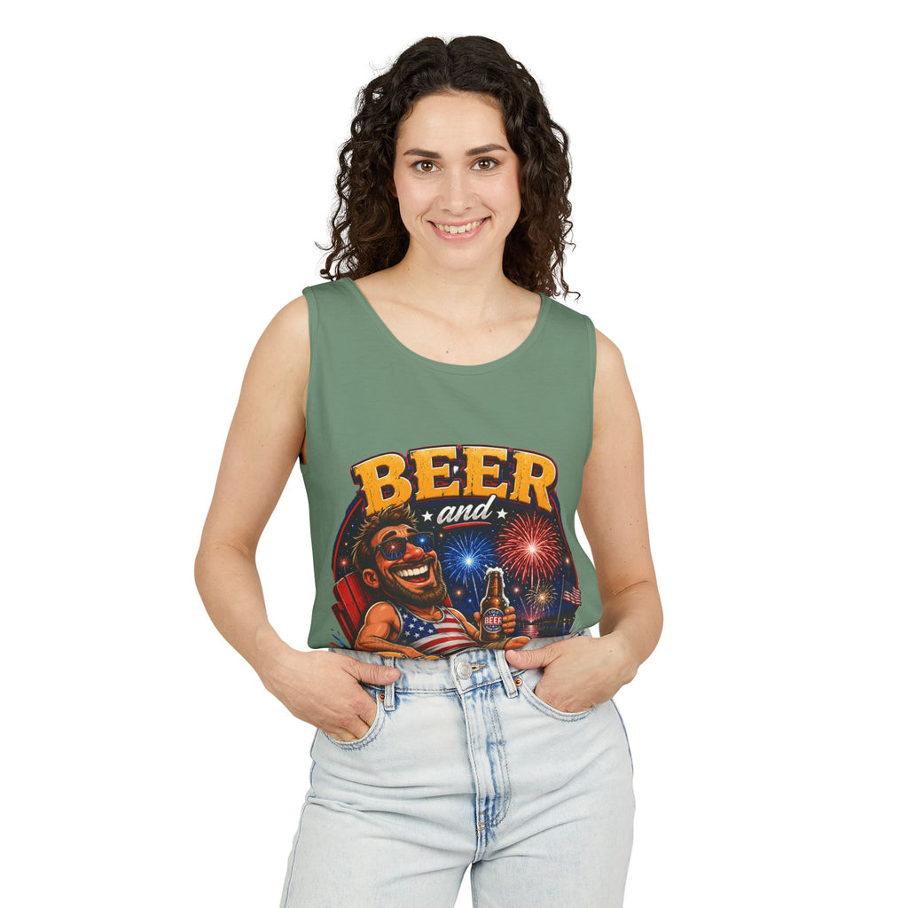 Beer and Booms Tank Top — Patriotic 4th of July Fireworks Party Shirt