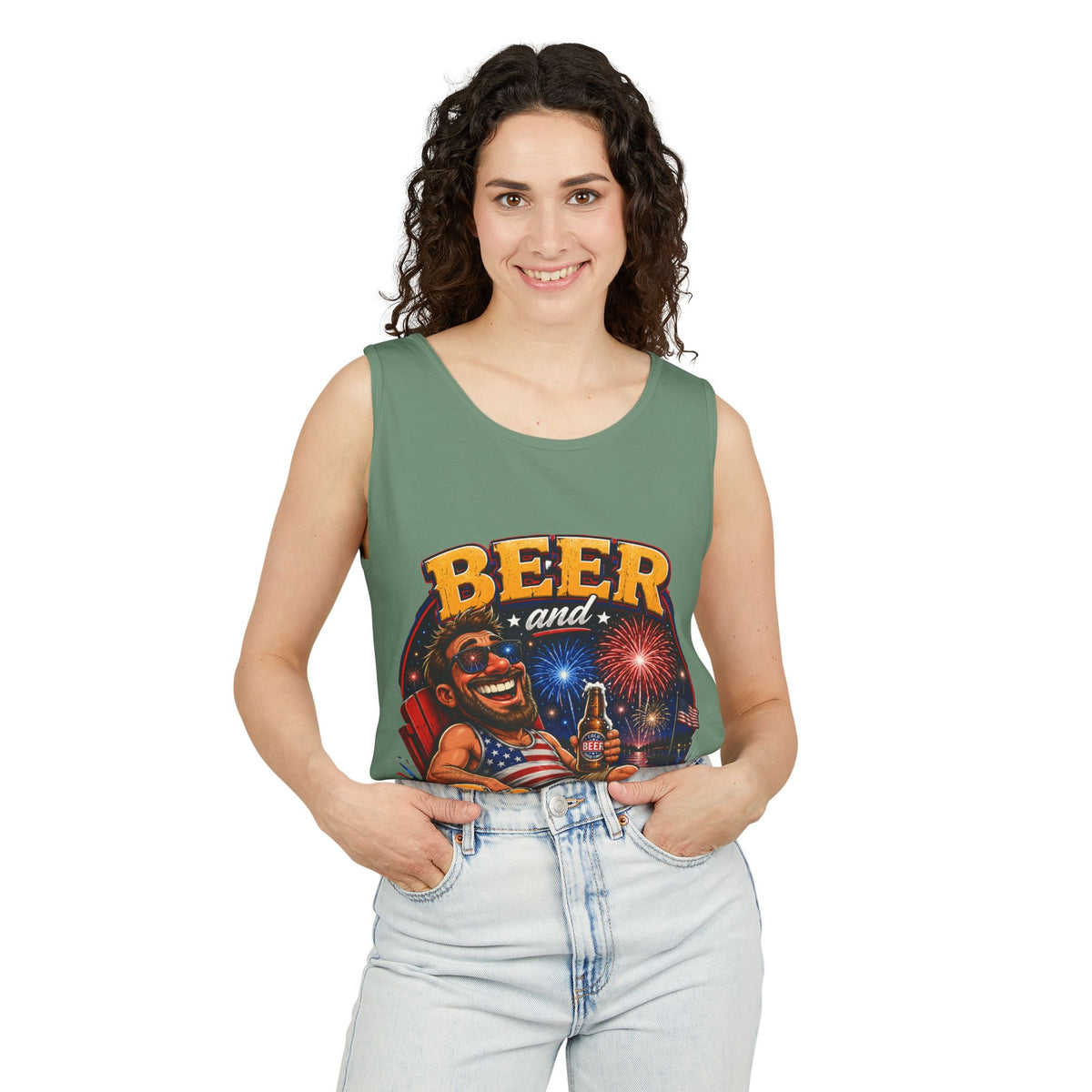 Beer and Booms Tank Top — Patriotic 4th of July Fireworks Party Shirt