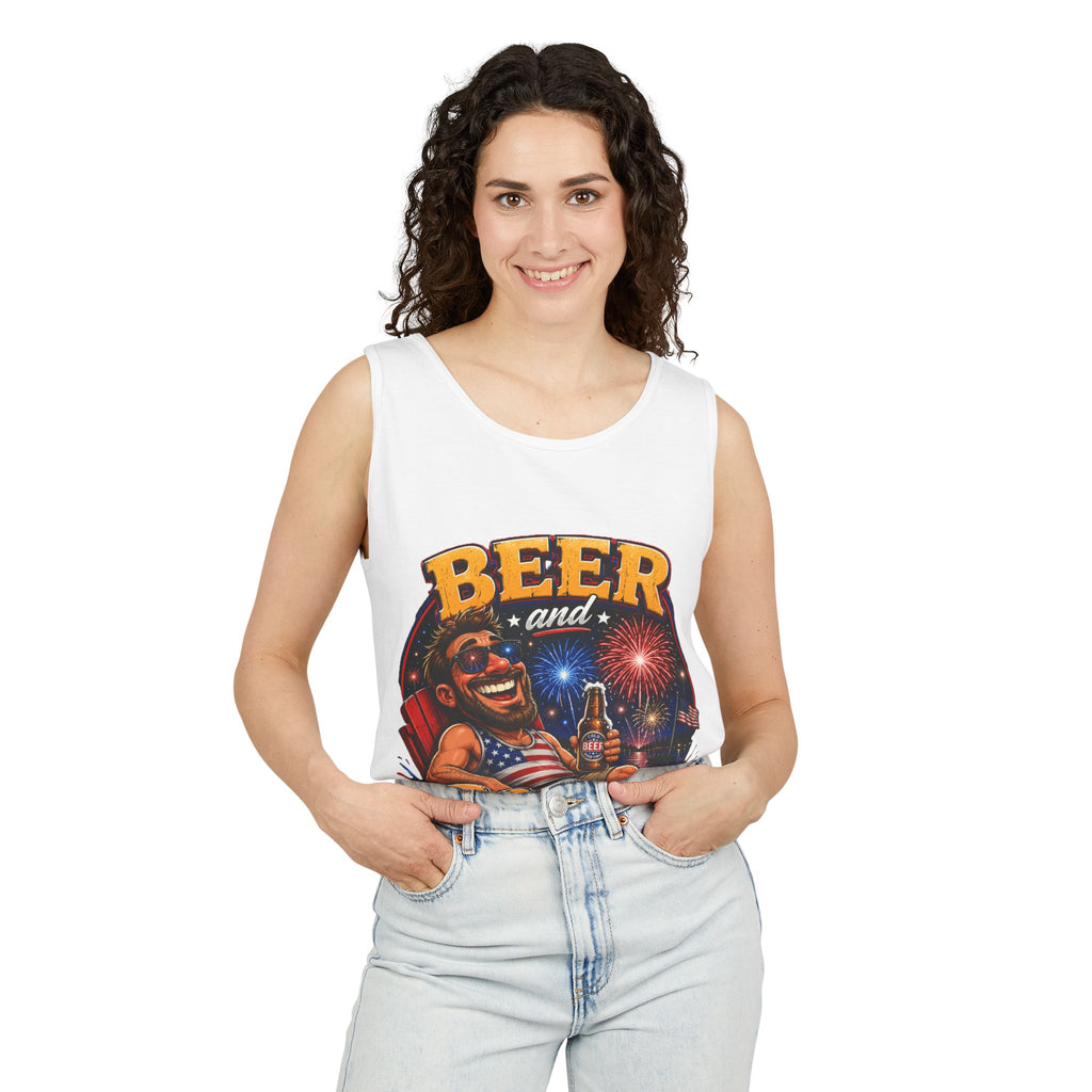 Beer and Booms Tank Top — Patriotic 4th of July Fireworks Party Shirt