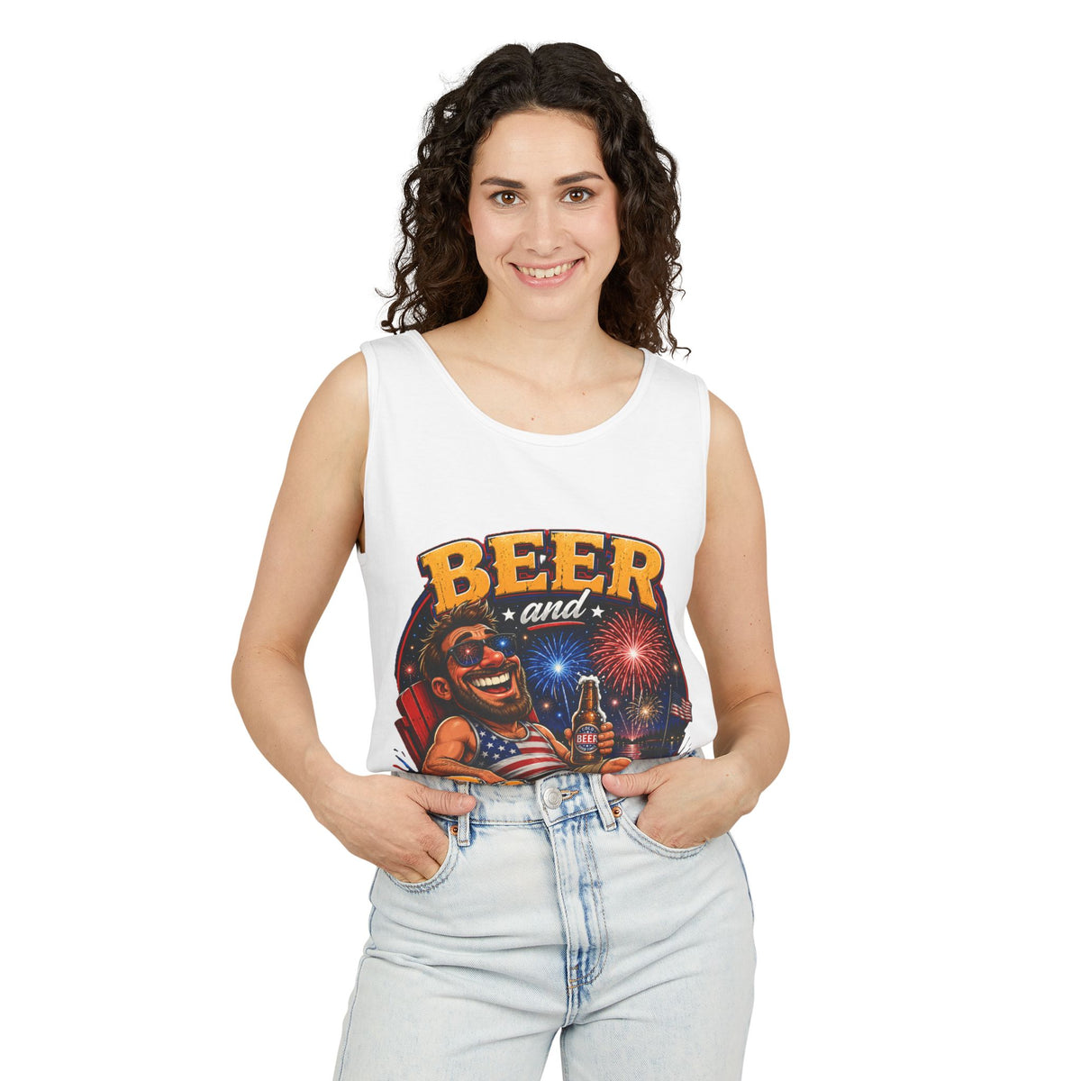 Beer and Booms Tank Top — Patriotic 4th of July Fireworks Party Shirt