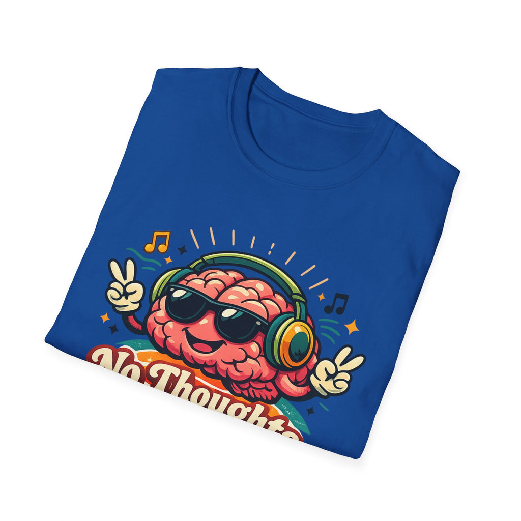No Thoughts Just Vibes T-Shirt — Retro Brain Headphones Graphic Tee