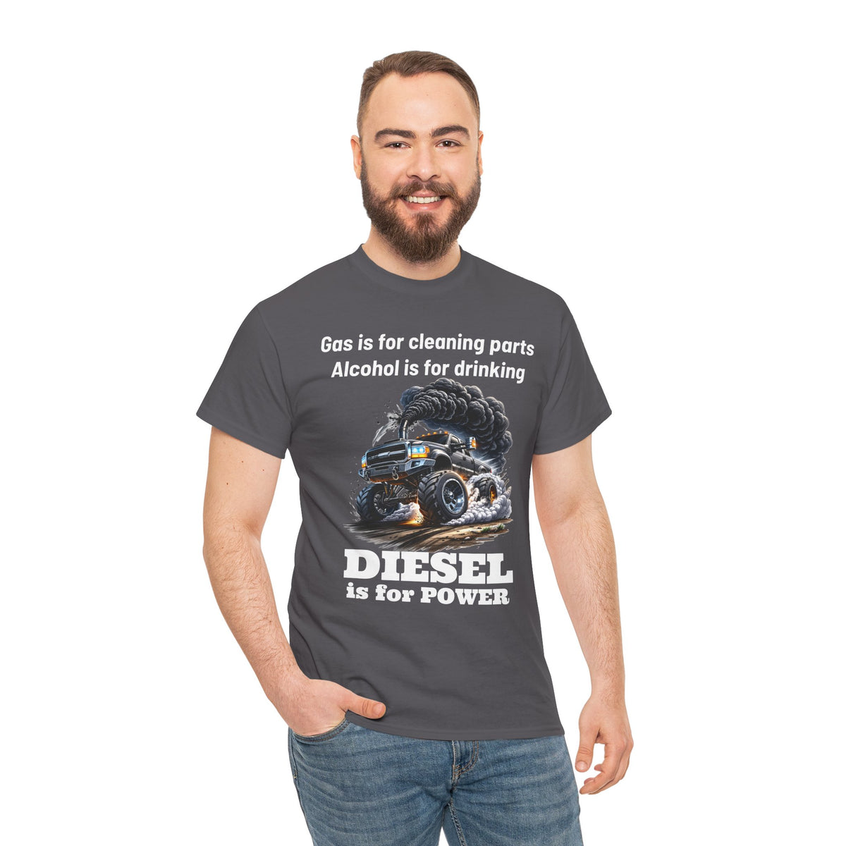 Diesel Is for Power T-Shirt — "Gas is for cleaning parts, Alcohol is for drinking" Mechanic Truck Tee
