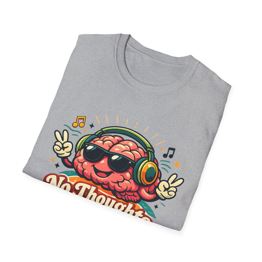No Thoughts Just Vibes T-Shirt — Retro Brain Headphones Graphic Tee