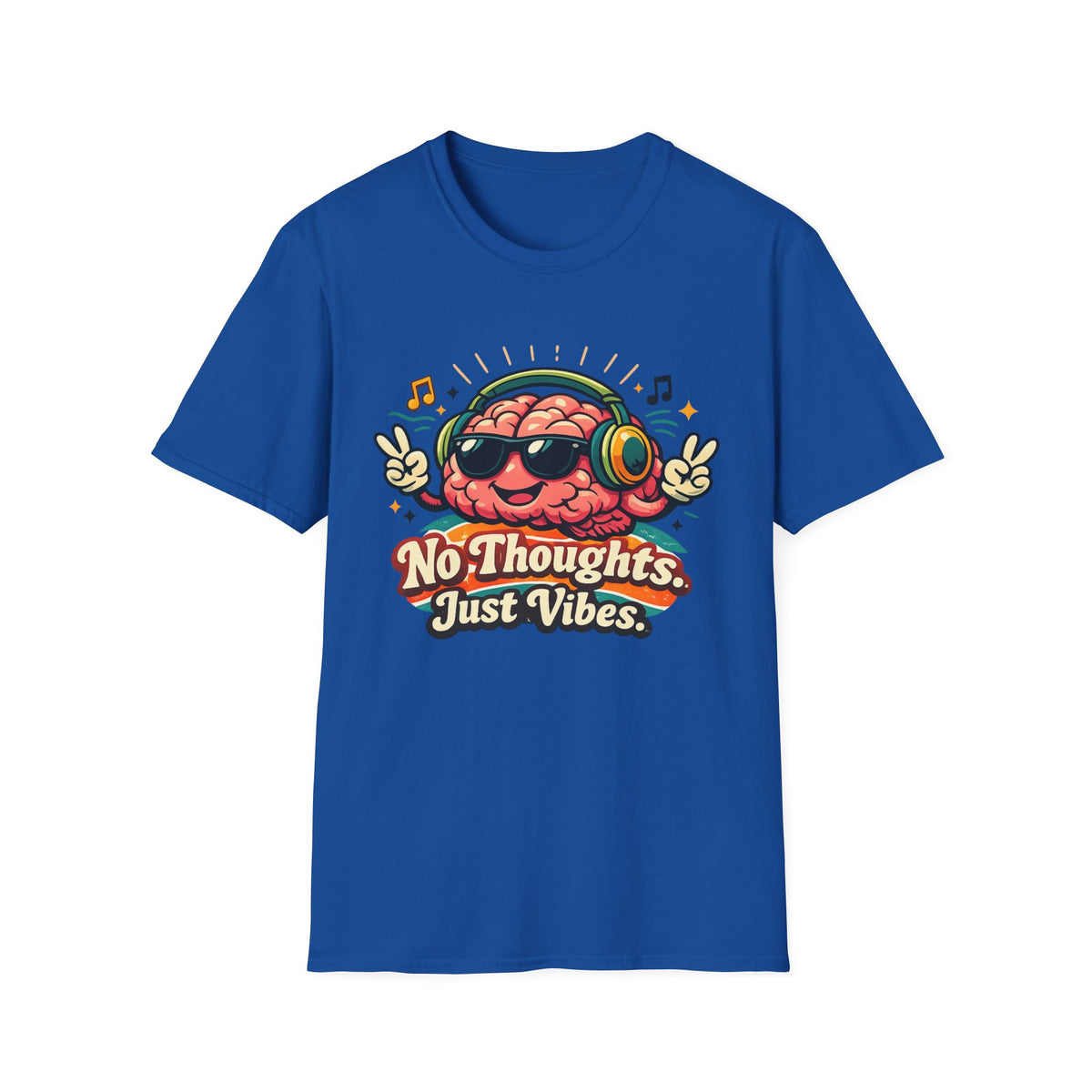 No Thoughts Just Vibes T-Shirt — Retro Brain Headphones Graphic Tee
