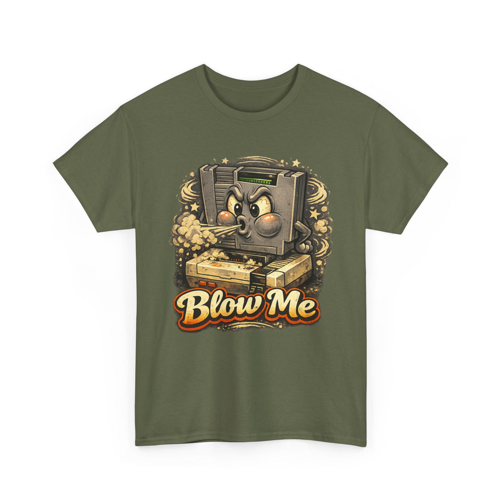 Retro Game Console Tee — 'Blow Me' Vintage Cartridge Graphic T-Shirt