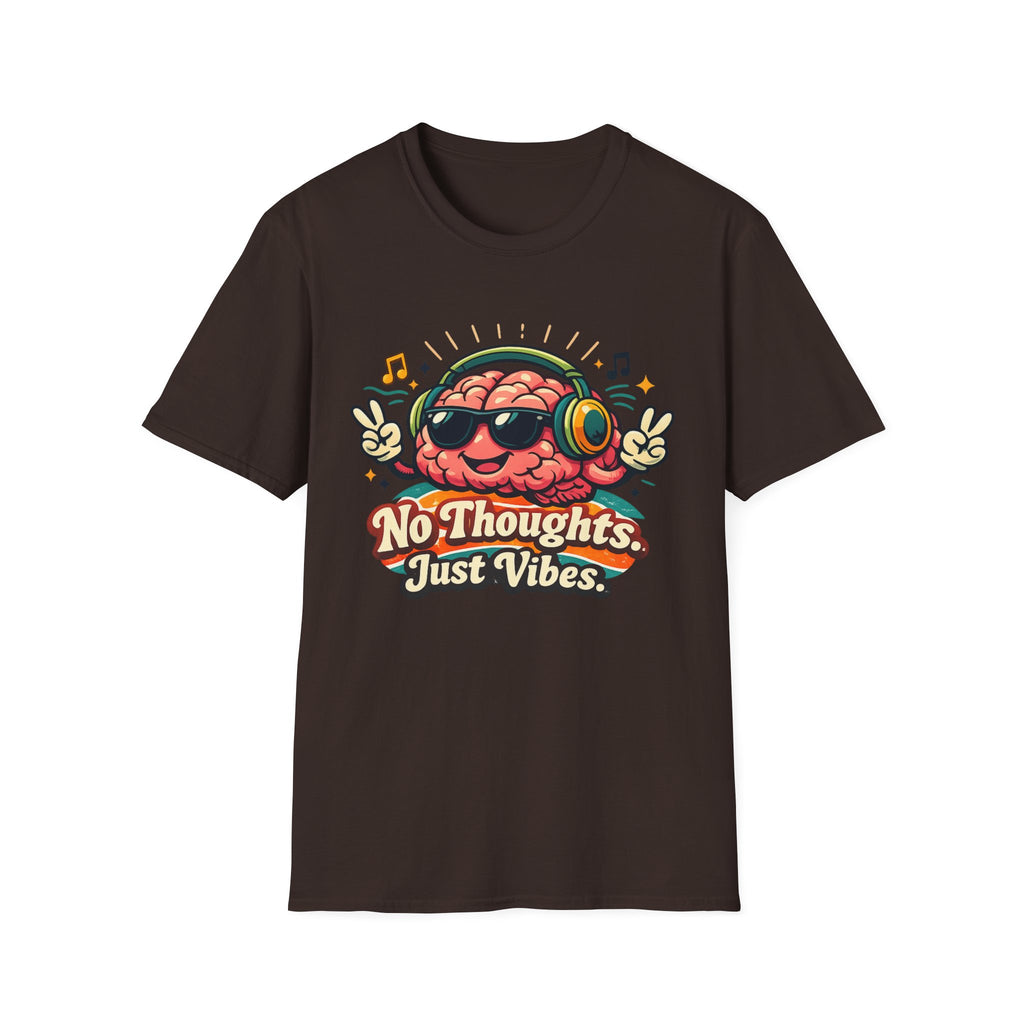 No Thoughts Just Vibes T-Shirt — Retro Brain Headphones Graphic Tee