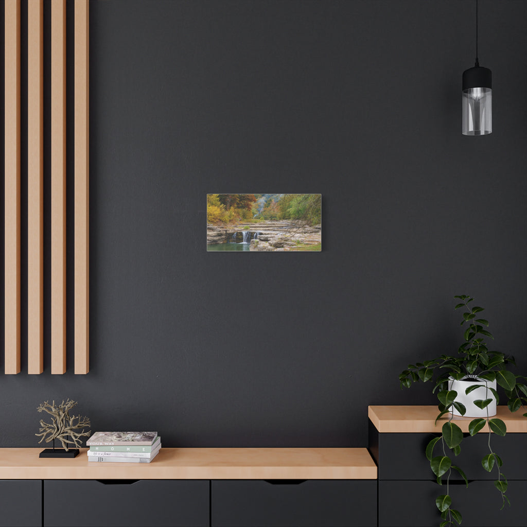Autumn River Falls Matte Canvas Print — Stretched Landscape Wall Art