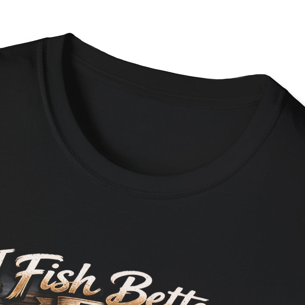 Fishing T-Shirt — "I Fish Better Than Lt. Dan" Rustic Boat & Sunset Graphic