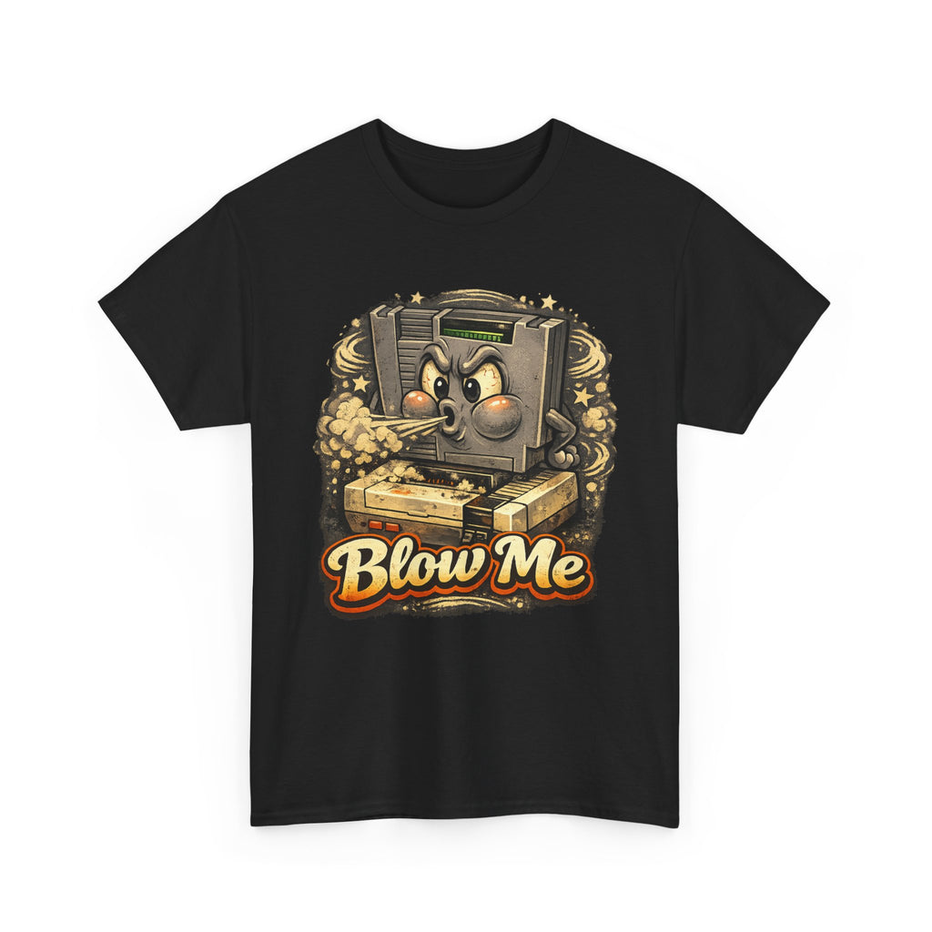 Retro Game Console Tee — 'Blow Me' Vintage Cartridge Graphic T-Shirt