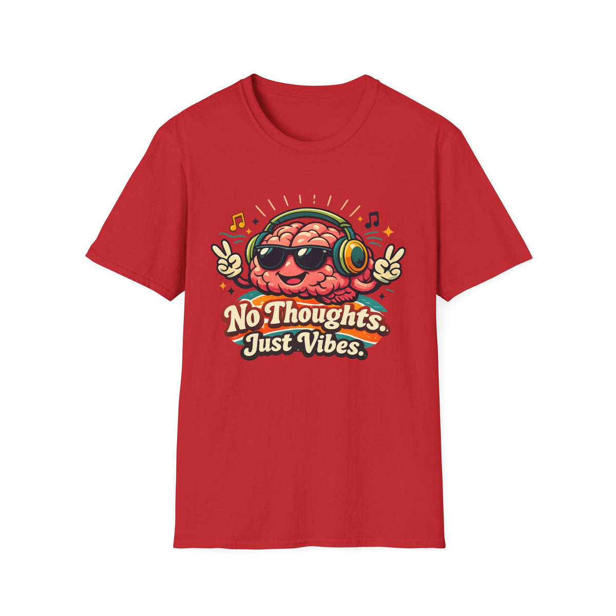No Thoughts Just Vibes T-Shirt — Retro Brain Headphones Graphic Tee