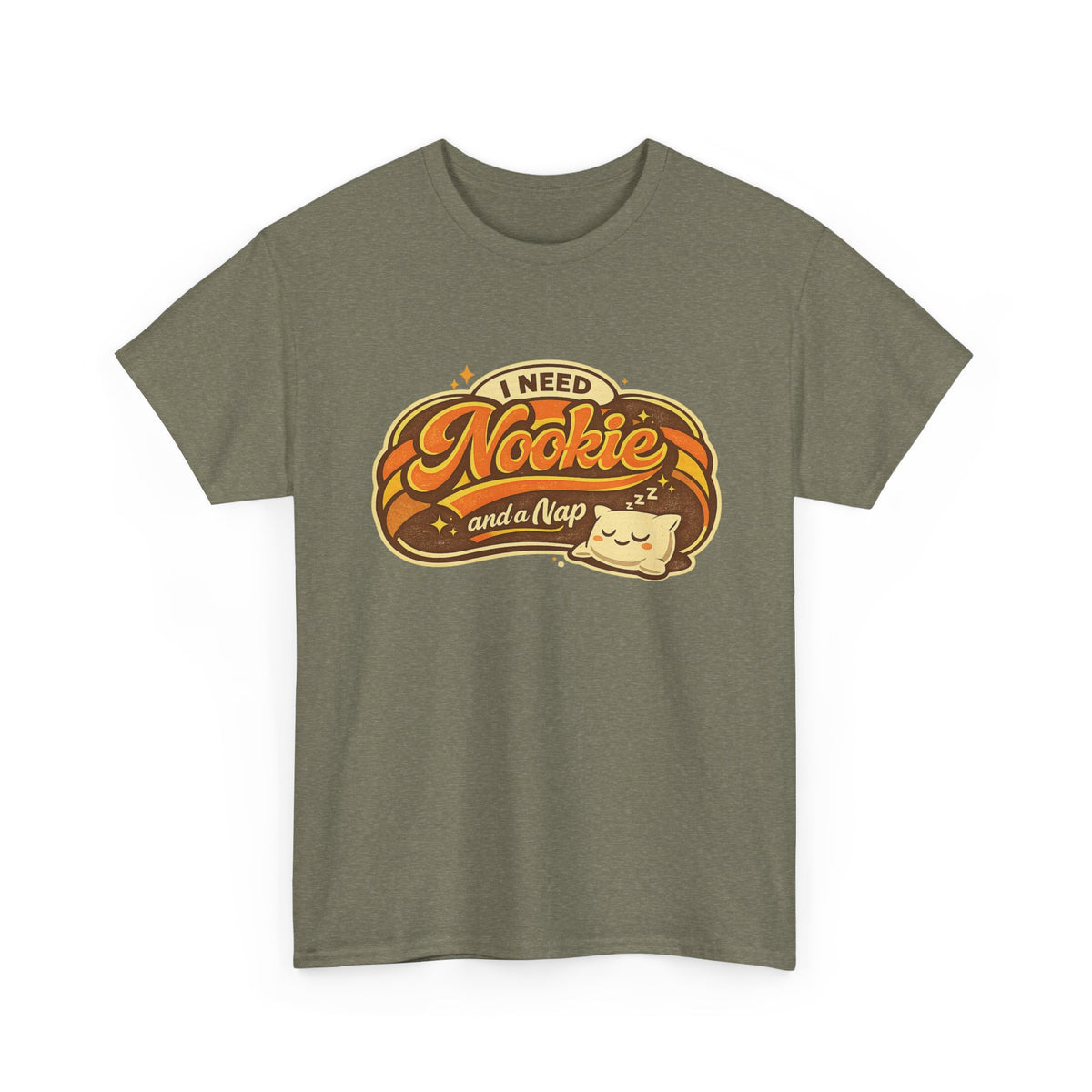 T-Shirt — "I Need Nookie and a Nap" Cute Retro Cat Nap Graphic Tee